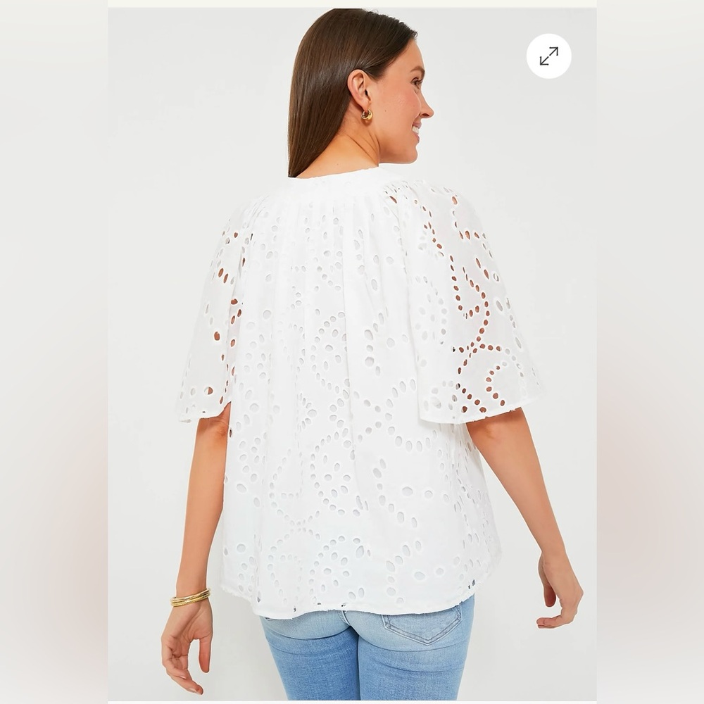 Tuckernuck White Eyelet Split-Neck Flutter Sleeve… - image 3